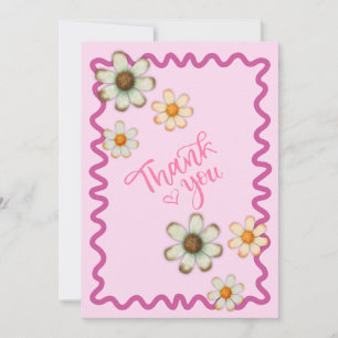 Playful Daisy Thank You Card – Pink Floral Design
