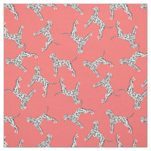 Playful Dalmatian Dog Pattern on Coral Pink  Fabric