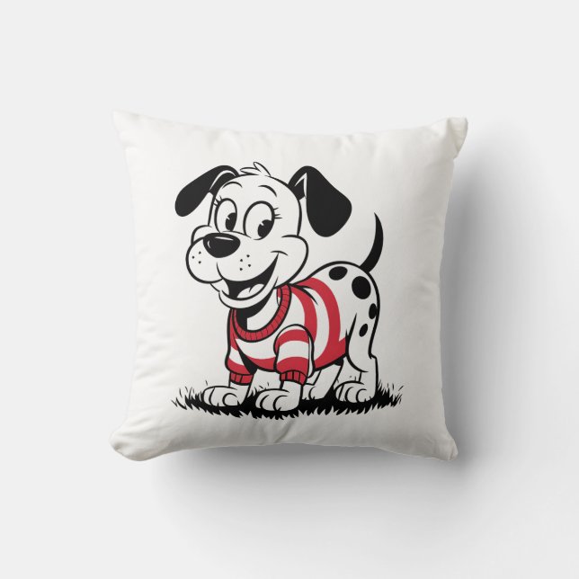 Playful Dalmatian Pup in a Cosy Sweater Cushion (Front)