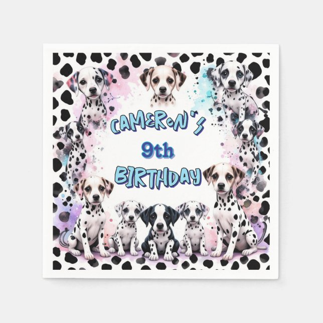 Playful Dalmatian Spot Watercolor Birthday Napkins (Front)