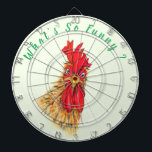 Playful Dart Board Surprised Rooster Farm<br><div class="desc">Funny Surprised Curious Rooster - What's So Funny ? - Cartoon Fun Drawing and Playful Text - Choose / Add Your Unique Text / Font / Colour - Make Your Special Gift - Resize and move or remove and add elements / image with customisation tool ! - Drawing and Design...</div>