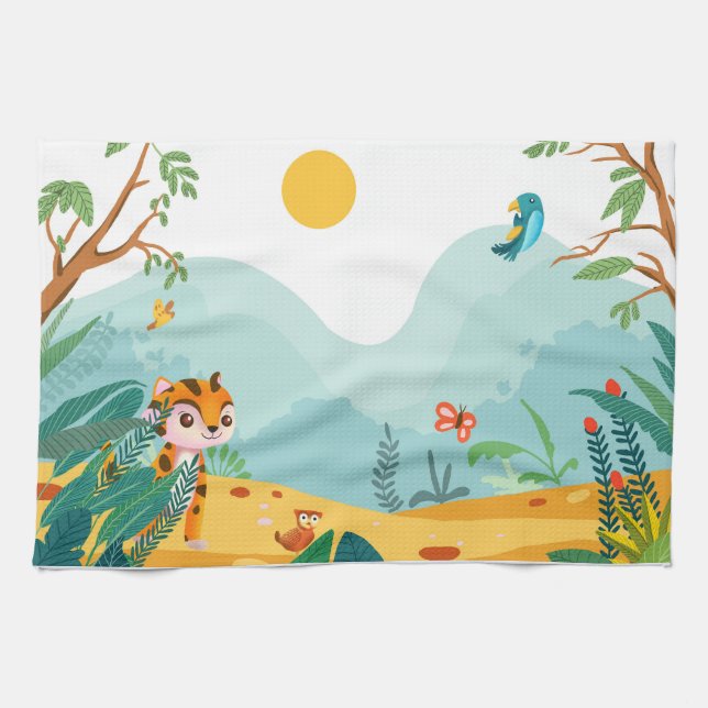 Playful & Descriptive, Playful Jungle Cub Digital  Tea Towel (Horizontal)
