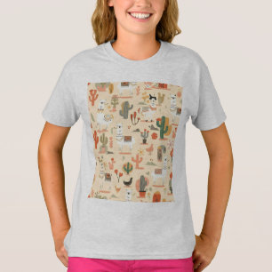 Playful Desert Llamas Pattern T-Shirt