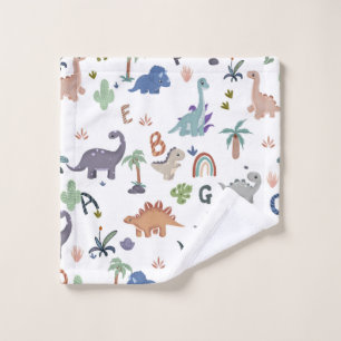 Playful Dinosaur Alphabet Pattern Wash Cloth