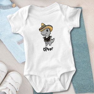 Playful Dinosaur in Festive Sombrero & Poncho  Baby Bodysuit