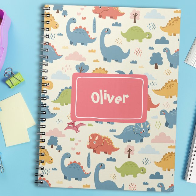 Playful Dinosaur Pattern Personalised Notebook (Creator Uploaded)