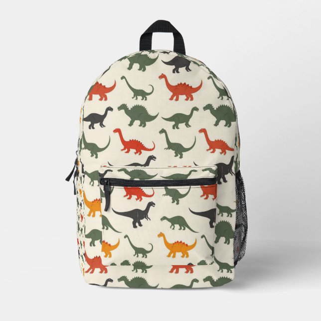 Playful Dinosaur Print Kids Printed Backpack (Front)