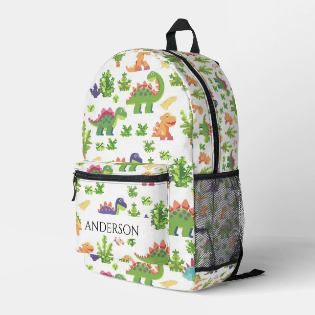 Playful Dinosaur Print Kids  Printed Backpack (Back Corner Right)