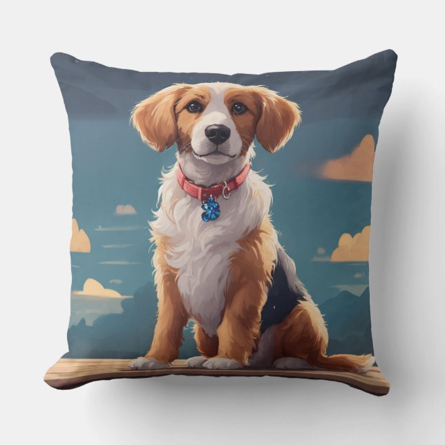Playful Dog Cartoon Design Cushion (Front)