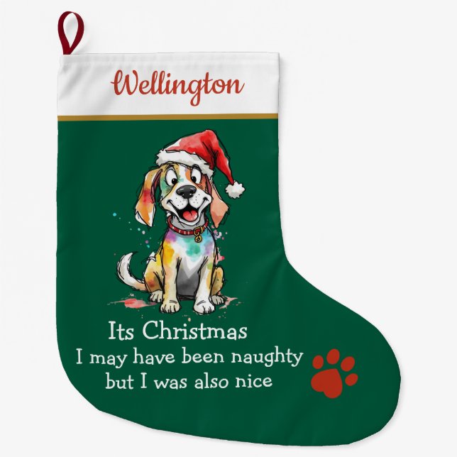 Playful Dog Christmas Stocking –  Cute Festive (Front)