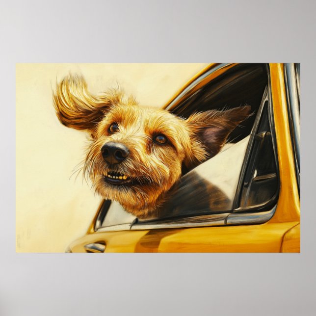 Playful Dog Enjoying Car Ride Art Print (Front)