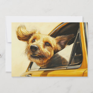 Playful Dog Enjoying Car Ride Art Print Card