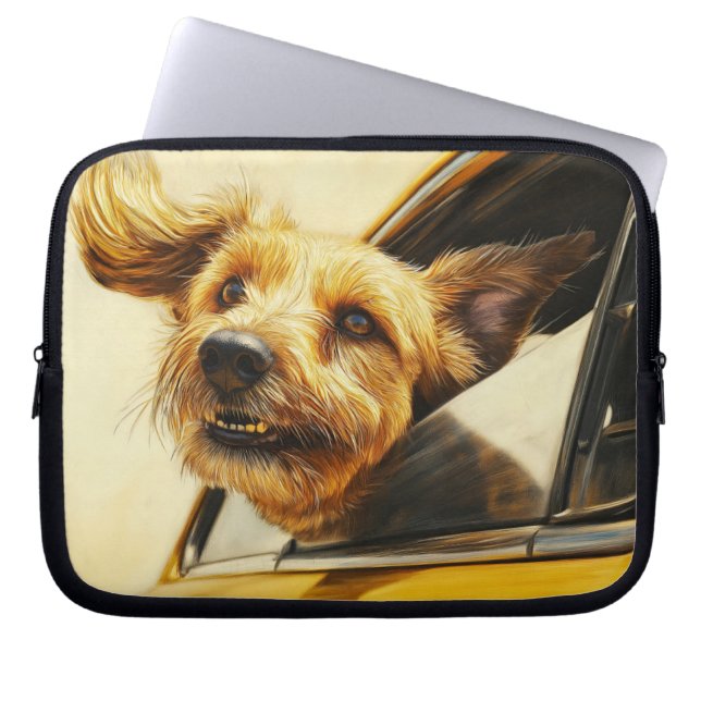 Playful Dog Enjoying Car Ride Art Print Laptop Sleeve (Front)