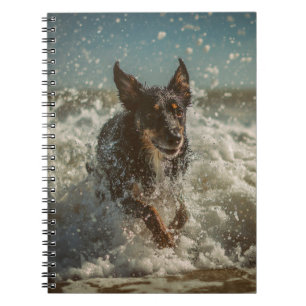 Playful Dog Ocean Waves Notebook