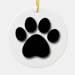 Playful Dog Paw Print for Dog Lover BLACK PAW C01 Ceramic Tree Decoration
