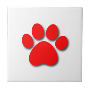 Playful Dog Paw Print for Dog Lover BRIGHT RED Tile