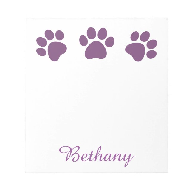 Playful Dog Paw Prints for Dog Lover PURPLE 05 Notepad (Front)