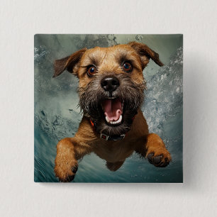 Playful Dog Swimming Underwater Design 15 Cm Square Badge