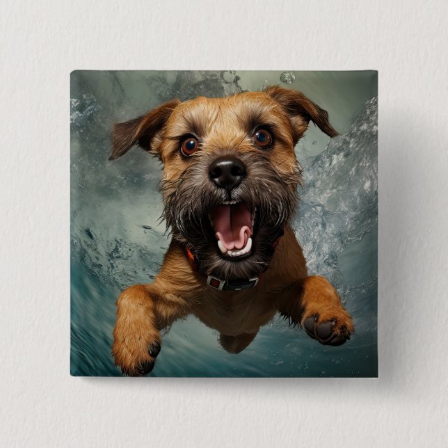 Playful Dog Swimming Underwater Design 15 Cm Square Badge (Front)