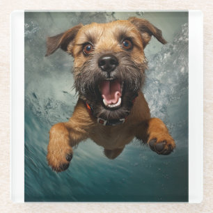 Playful Dog Swimming Underwater Design Glass Coaster