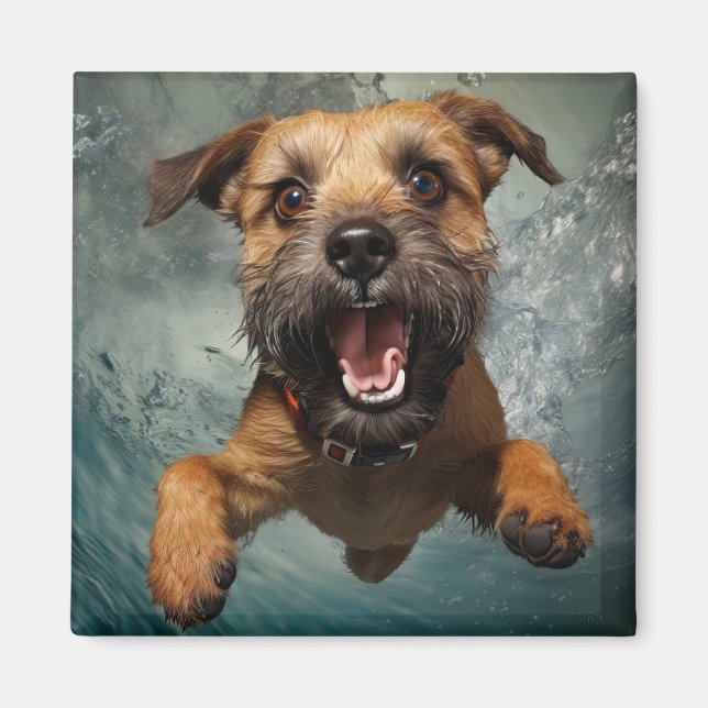 Playful Dog Swimming Underwater Design Magnet (Front)