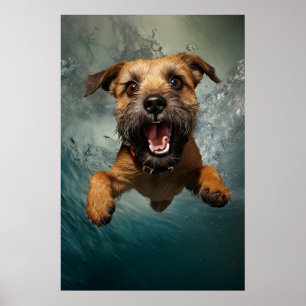 Playful Dog Swimming Underwater Design Poster