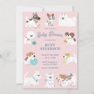 Playful dogs baby shower invitation