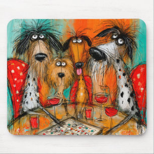 Playful Dogs Game Night with Wine Mouse Mat