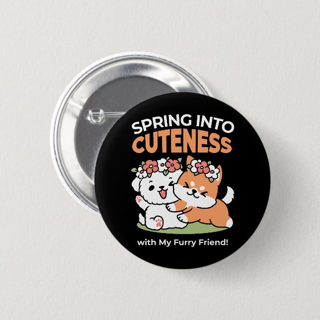 Playful Dogs with Flower Crowns – Fun Spring Theme 6 Cm Round Badge (Front & Back)