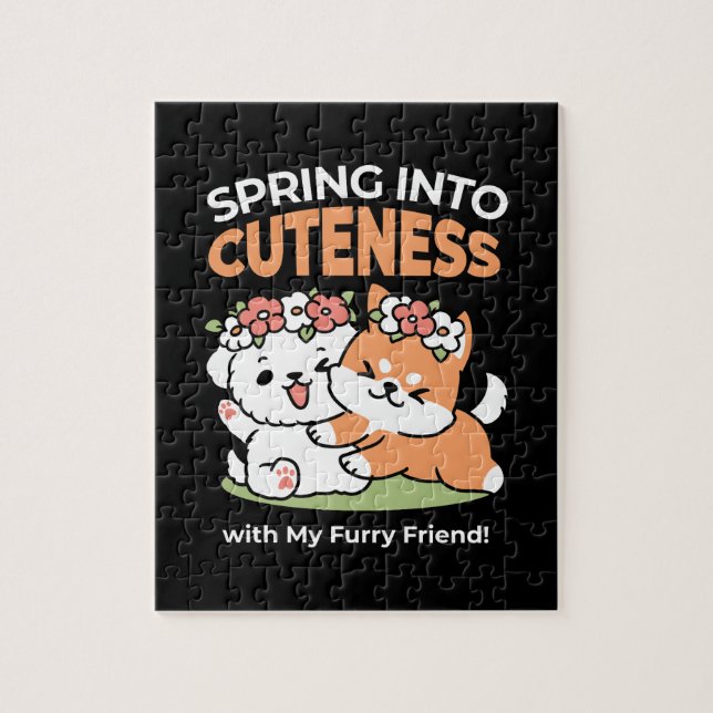 Playful Dogs with Flower Crowns – Fun Spring Theme Jigsaw Puzzle (Vertical)