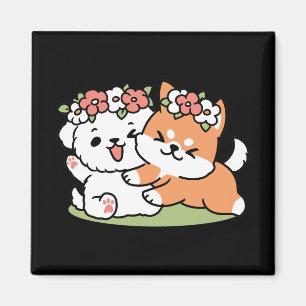 Playful Dogs with Flower Crowns – Fun Spring Theme Magnet