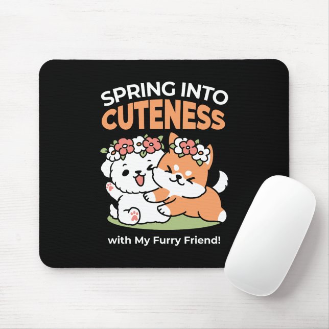 Playful Dogs with Flower Crowns – Fun Spring Theme Mouse Mat (With Mouse)