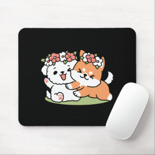 Playful Dogs with Flower Crowns – Fun Spring Theme Mouse Mat