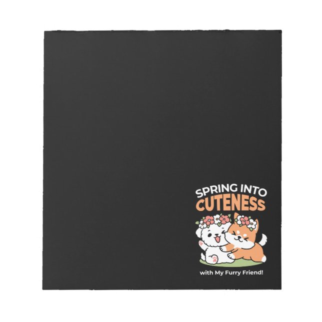 Playful Dogs with Flower Crowns – Fun Spring Theme Notepad (Front)