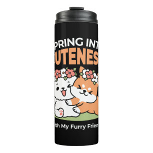 Playful Dogs with Flower Crowns – Fun Spring Theme Thermal Tumbler