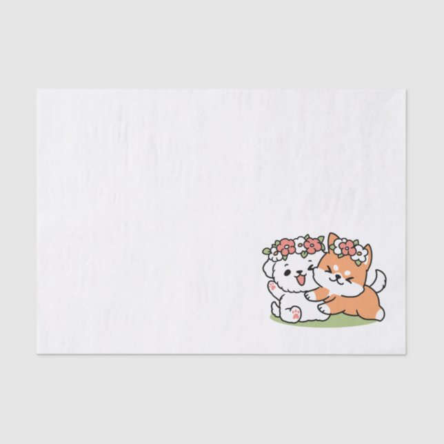 Playful Dogs with Flower Crowns – Fun Spring Theme Tissue Paper (Front)