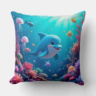 Playful Dolphin and Colourful Marine Life Cushion