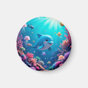 Playful Dolphin and Colourful Marine Life Magnet