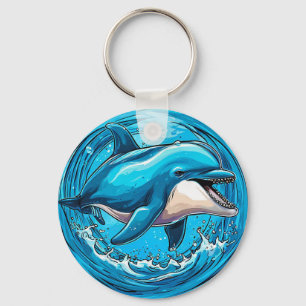 Playful Dolphin Jumping in Splashes of Water Key Ring