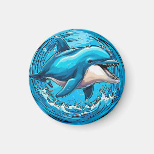 Playful Dolphin Jumping in Splashes of Water Magnet