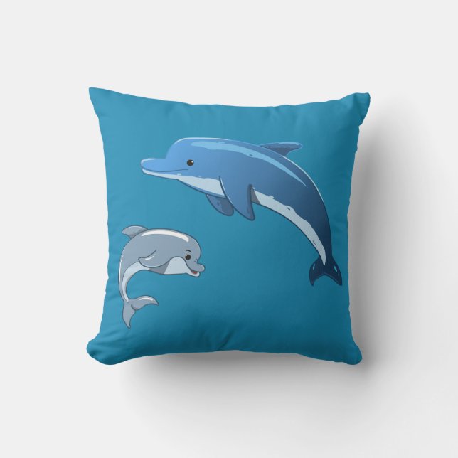 Playful Dolphins Design Throw Pillow (Front)