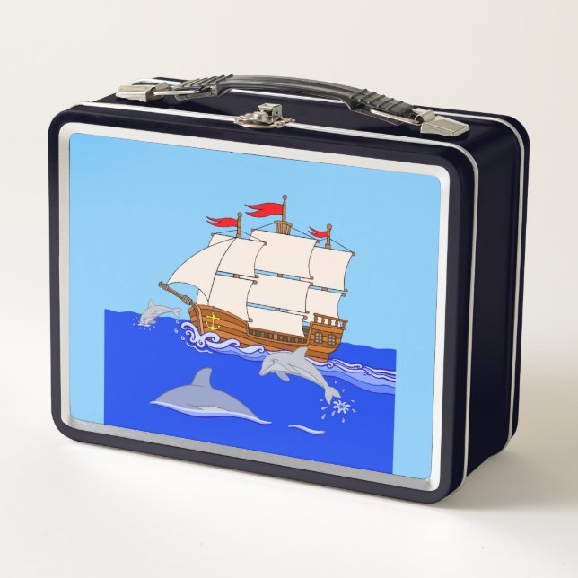 Playful Dolphins Metal Lunch Box (Front)
