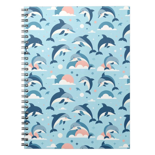 Playful Dolphins Pattern Notebook (Front)