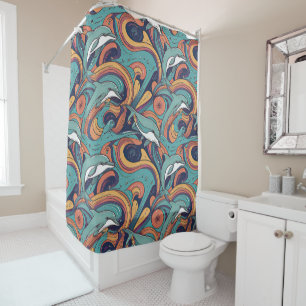 Playful Dolphins Pattern – Ocean-Inspired Design Shower Curtain