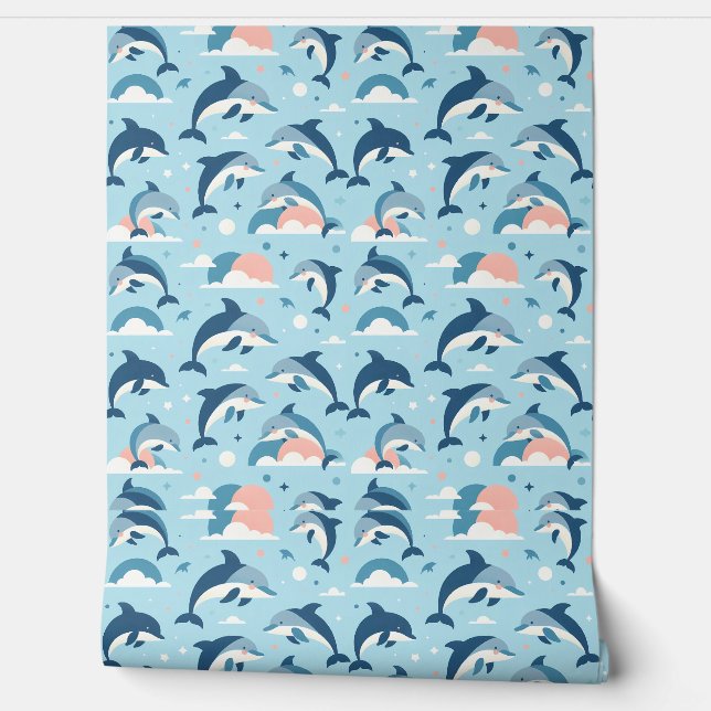 Playful Dolphins Pattern Wallpaper (Unrolling)