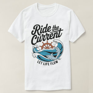 Playful Dolphins Surfing Ocean Wave & Ship Wheel T-Shirt