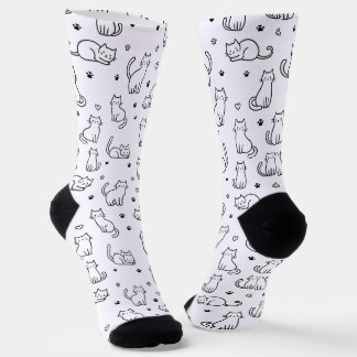 Playful Doodle Cat Crew Socks