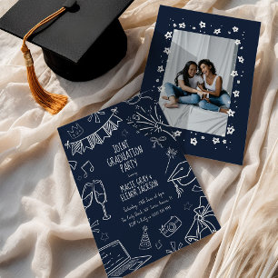 Playful Doodle Joint Graduation Party Invitation