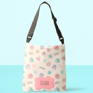 Playful Doodles of Hearts, Dots and Wavy Lines Crossbody Bag