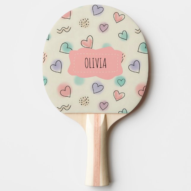 Playful Doodles of Hearts, Dots and Wavy Lines Ping Pong Paddle (Front)